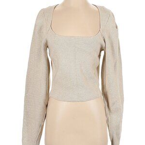 Free People Small Pullover Long Sleeve Square Scoop Neck Sweater Tan Cream Knit